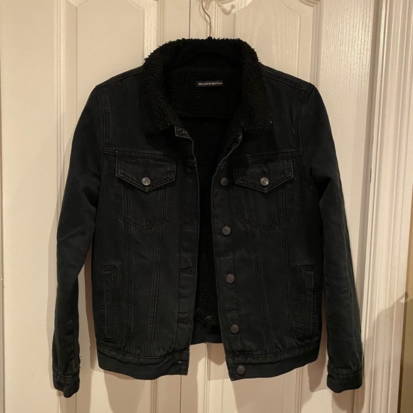 EUC brandy Melville black denim jacket with Sherpa - Picture 1 of 5